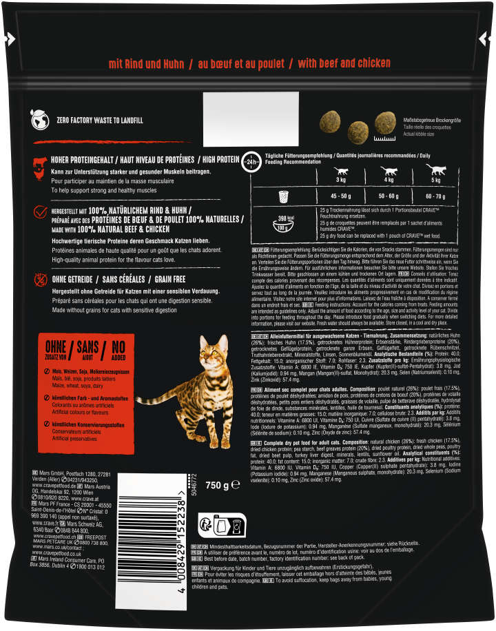 CRAVE Katzen-Trockenfutter Adult mit Rind und Huhn
